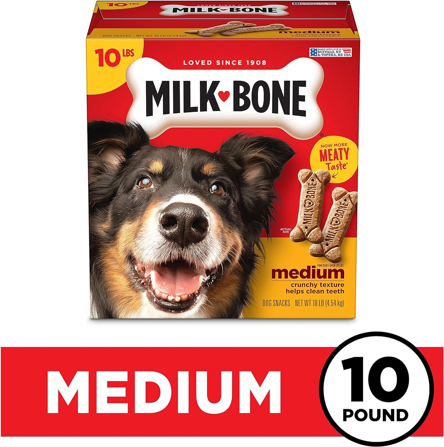 Milk-Bone Medium Crunchy Dog Treats, 10 Pounds, Helps Clean Teeth, Meaty Taste