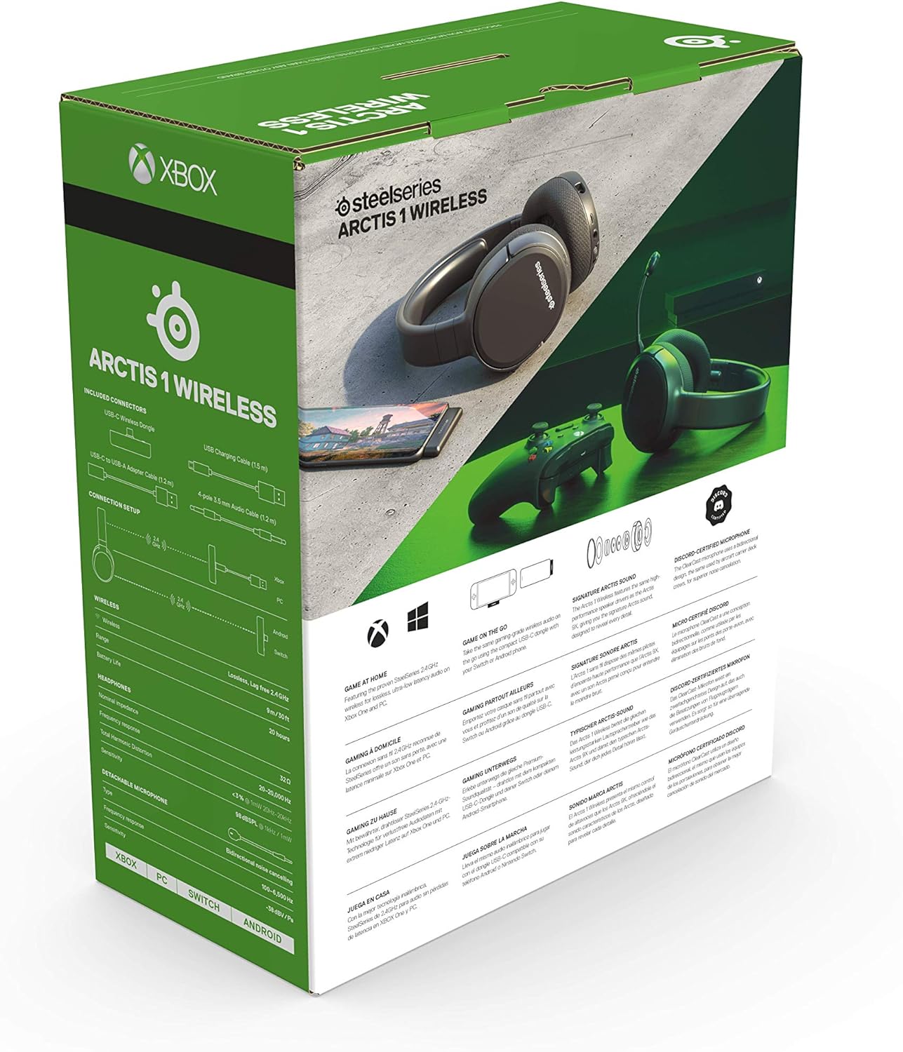 SteelSeries Arctis 1 Wireless Gaming Headset for Xbox – USB-C Wireless – Detachable ClearCast Microphone – for Xbox One and Series X, PS4/PS5, PC, Nintendo Switch and Lite, Android